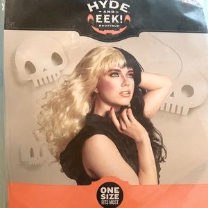 NWT Long Heavy Metal Rock Hair Wig Half Blonde Half Black